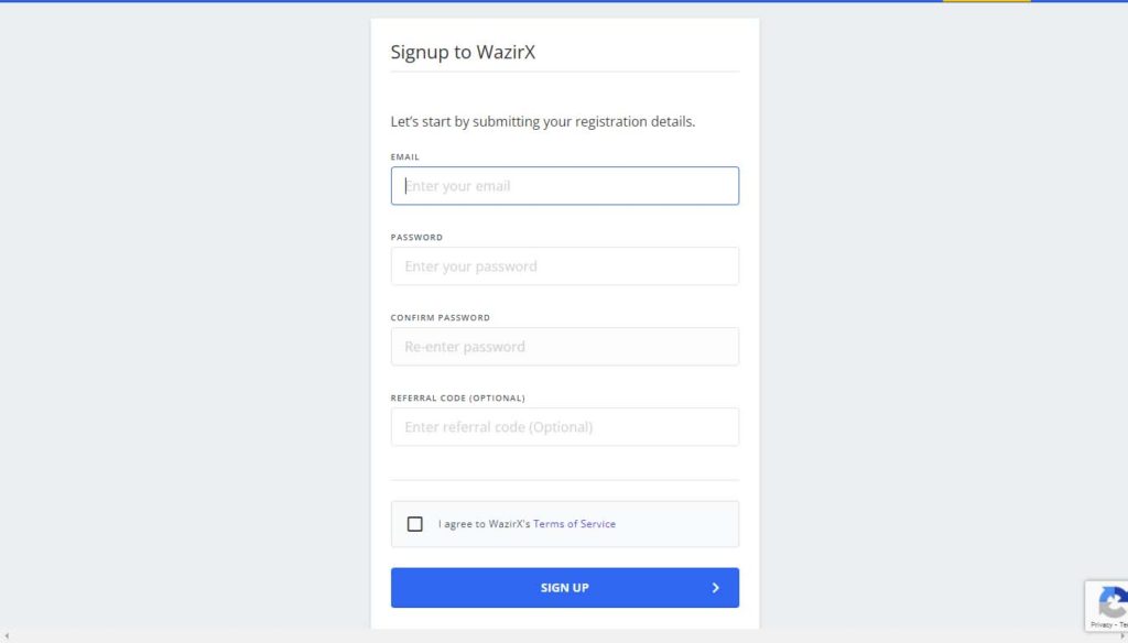 WazirX review- WazirX Login Form