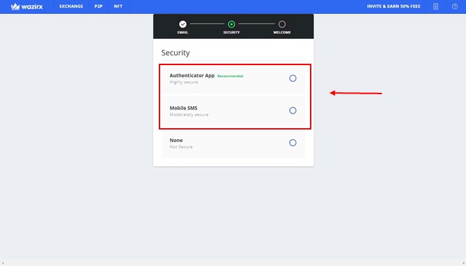 WazirX - 2 Factor Authentication Screen