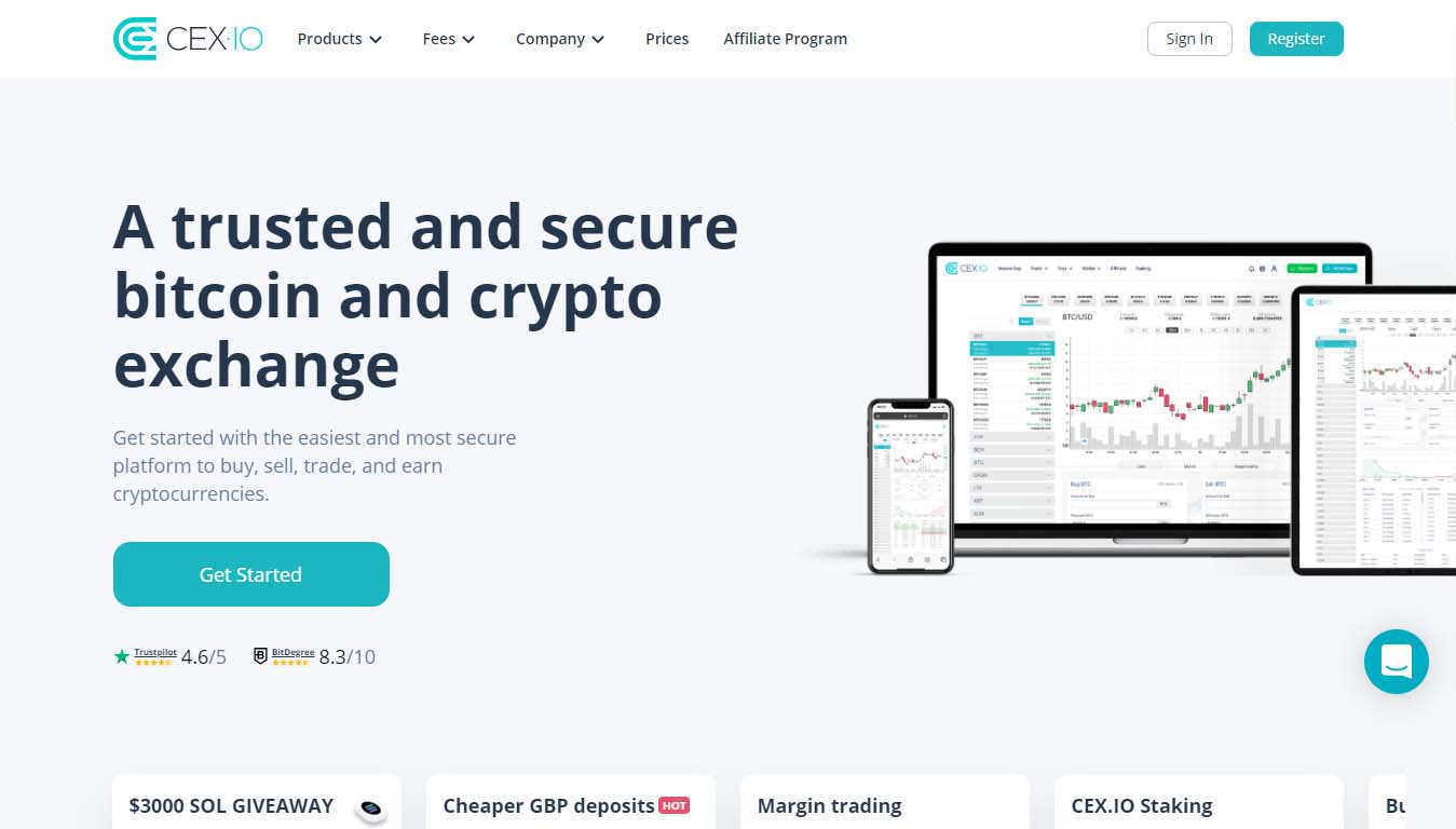 CEX.IO Crypto Exchange Homepage