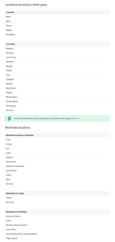 Coinmama Review - Countries & States served