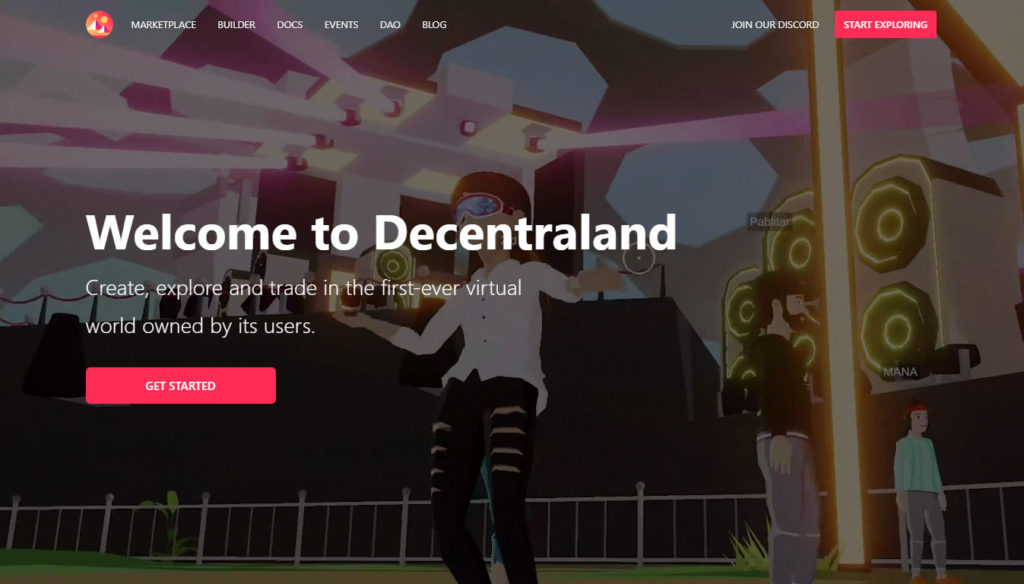 Best NFT Gaming Platforms #2 -Decentraland Homepage