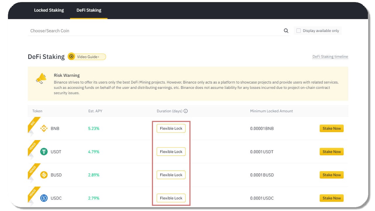 Fixed Staking Options