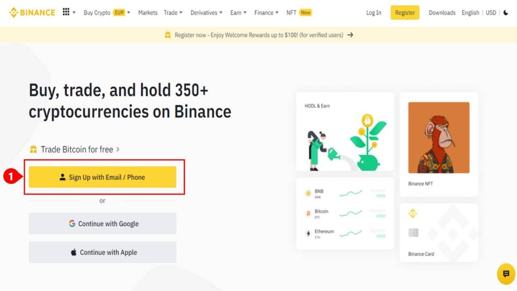 How to create an account at Binance - Step 1