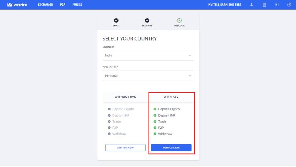 How to create an account at WazirX - Step 4