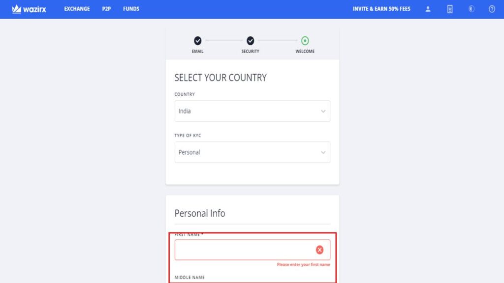 How to create an account at WazirX - Step 5
