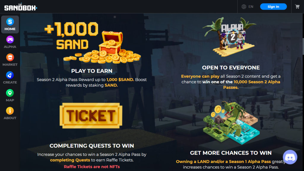 Sandbox - Players can earn rewards