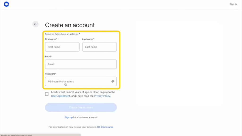 Sign up to create account