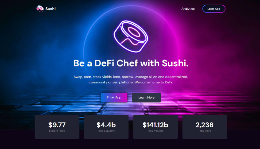 Sushiswap Decentralized Cryptocurrency Exchange (DEX)