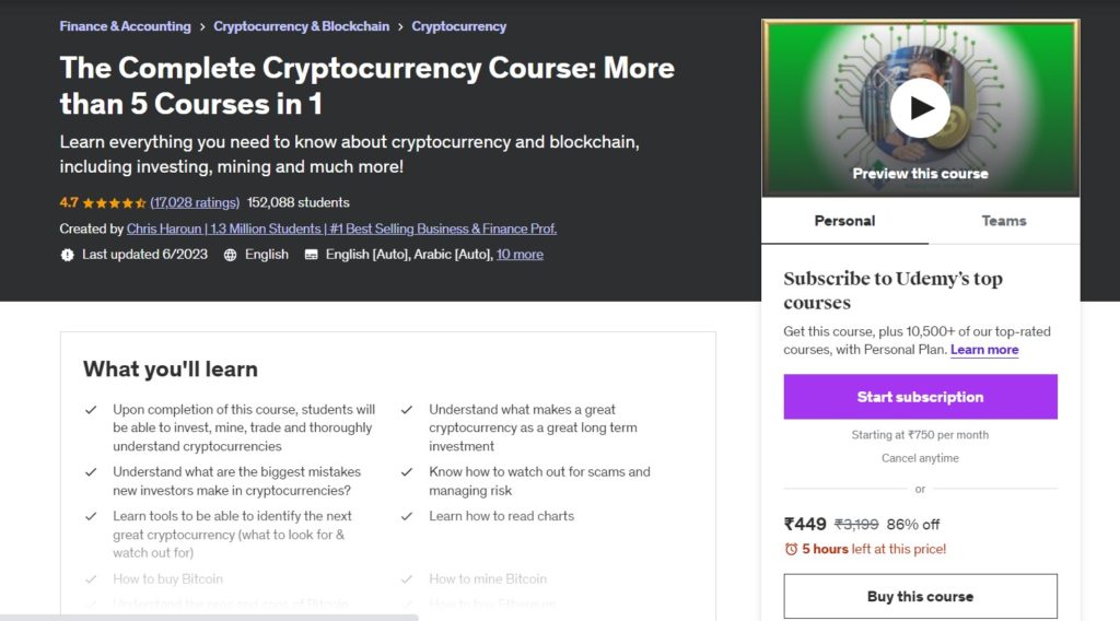 The complete Cryptocurrency course