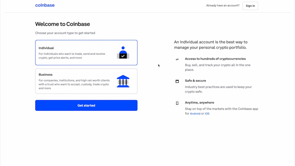 create a Coinbase account